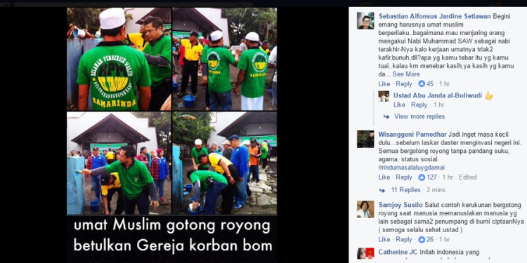 Foto Umat Islam Bantu Perbaiki Gereja yang Dibom Menuai Apresiasi